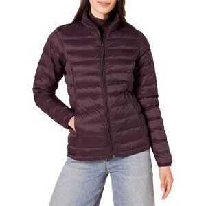 Women’s Burgundy 100% Nylon Lightweight Zip-Up Winter Quilted Puffer Jacket